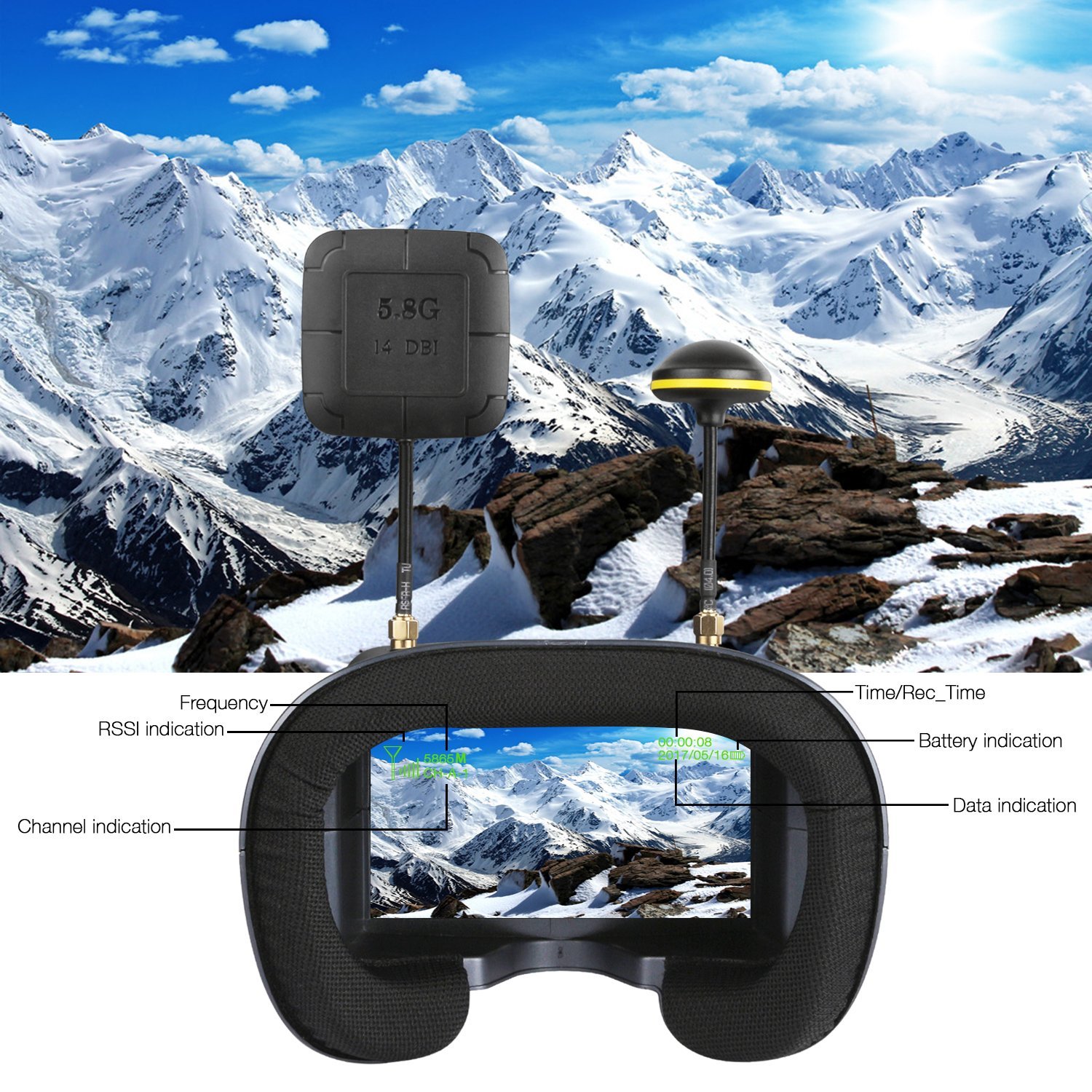 008d 5.8g 40ch 4.3 Polegada 80 - Skyzone Cobra X V2 Fpv Goggles avaliação e preço